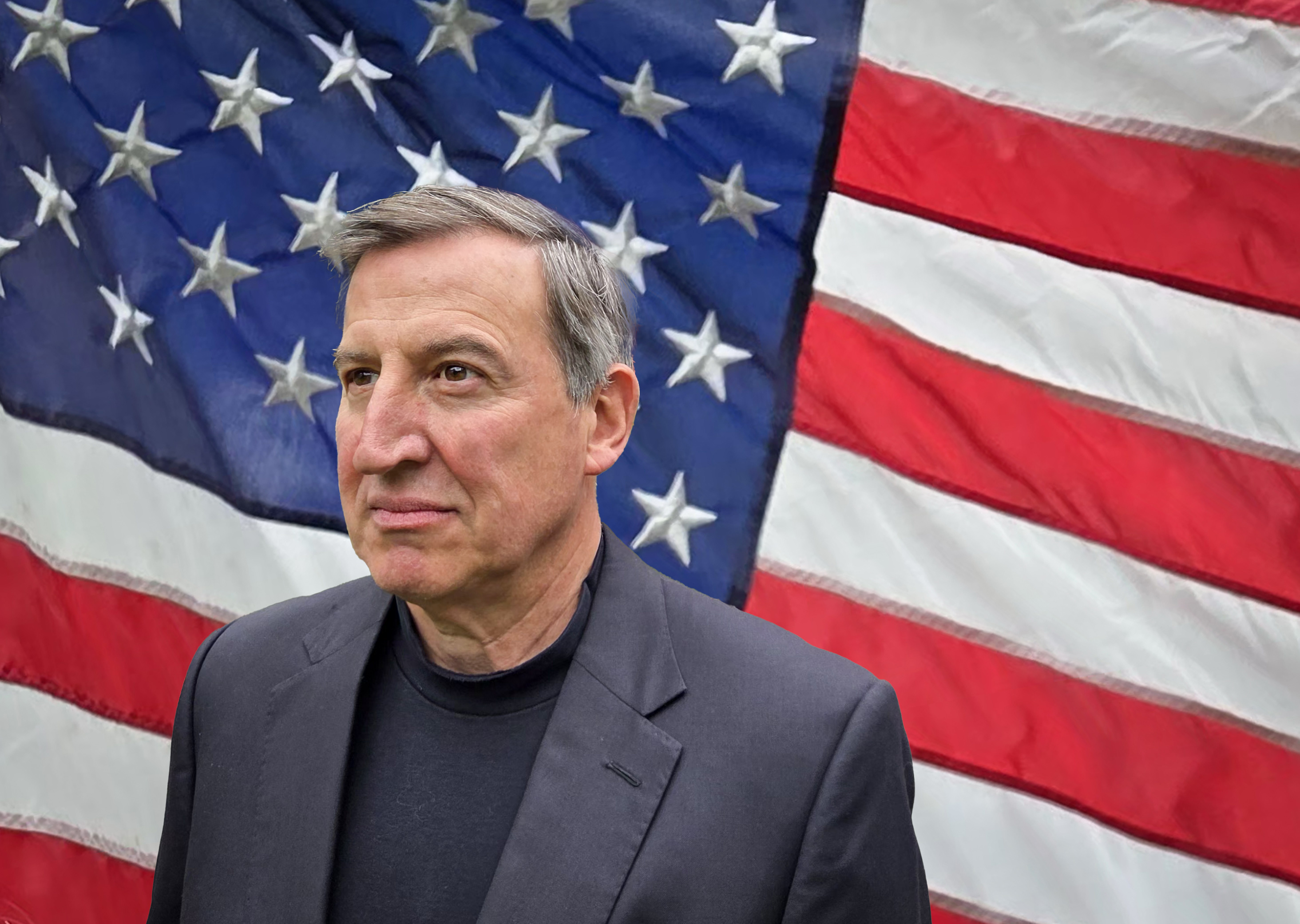 August Uribe with the Dutch Dems flag